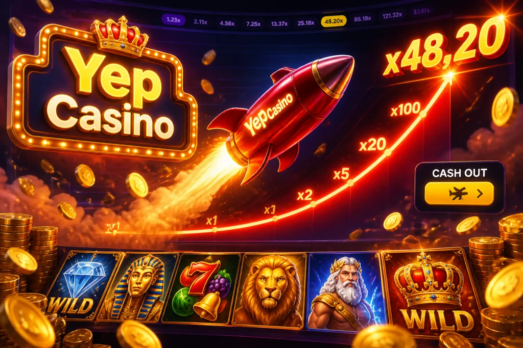 Aviator Crash-Spiel: rote Rakete an einer steigenden Multiplikator-Kurve mit Cashout bei x48