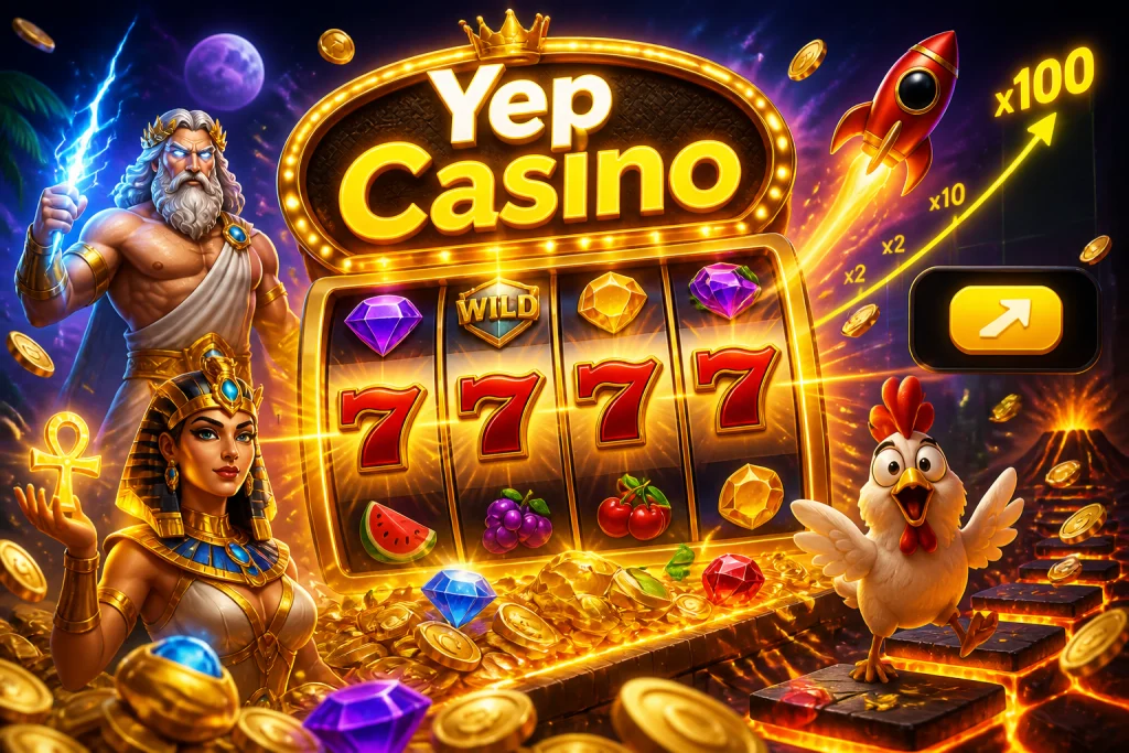 Yep Casino Anmeldung auf dem Smartphone: Eingabemaske mit Crash-Multiplikatoren und herausfliegenden Münzen